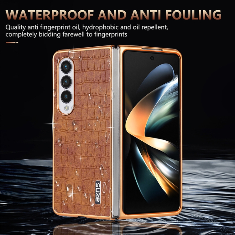 For Samsung Galaxy Z Fold4 5G AZNS Electroplated Frame Crocodile Texture Full Coverage Phone Case(Green) For Samsung Galaxy Z Fold4 5G AZNS Electroplated Frame Crocodile Texture Full Coverage Phone Case(Green)