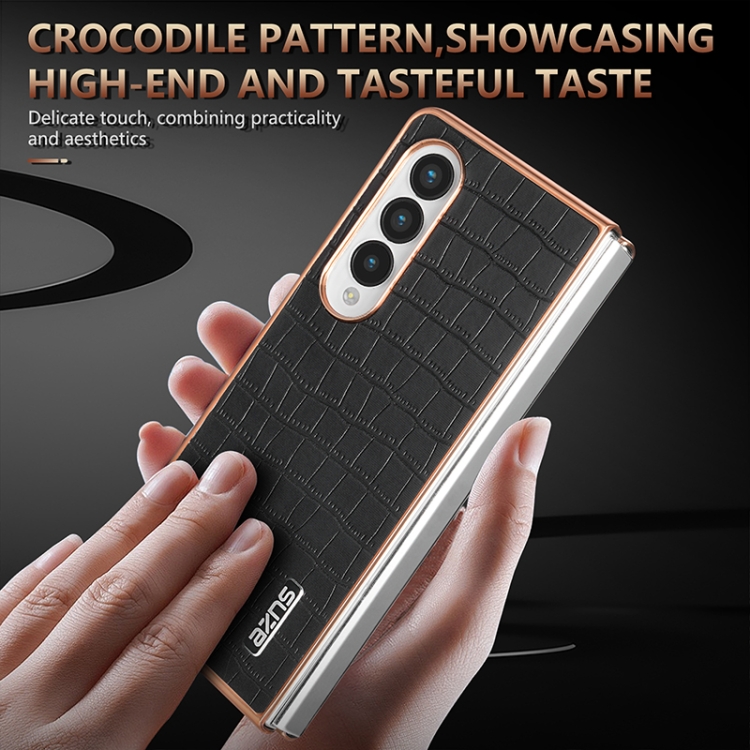 For Samsung Galaxy Z Fold4 5G AZNS Electroplated Frame Crocodile Texture Full Coverage Phone Case(Green) For Samsung Galaxy Z Fold4 5G AZNS Electroplated Frame Crocodile Texture Full Coverage Phone Case(Green)