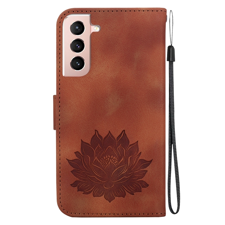 For Samsung Galaxy S21 5G Lotus Embossed Leather Phone Case(Brown) For Samsung Galaxy S21 5G Lotus Embossed Leather Phone Case(Brown)