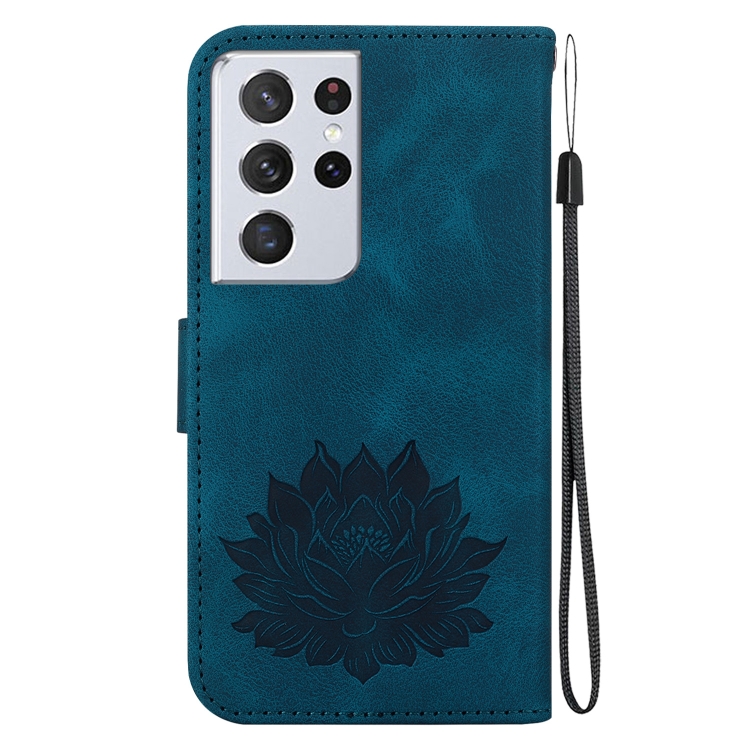 For Samsung Galaxy S21 Ultra 5G Lotus Embossed Leather Phone Case(Dark Blue) For Samsung Galaxy S21 Ultra 5G Lotus Embossed Leather Phone Case(Dark Blue)