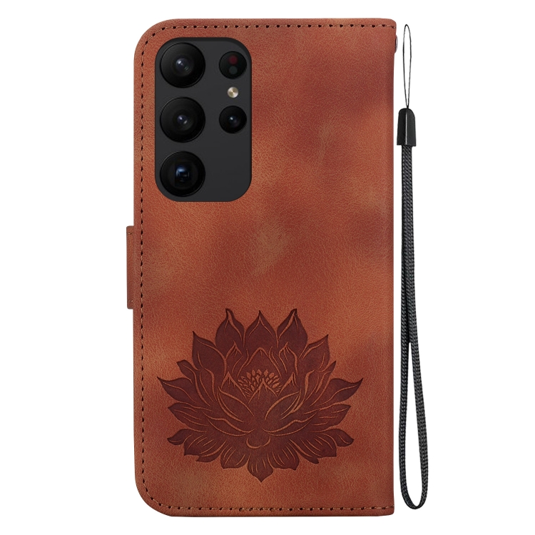 For Samsung Galaxy S23 Ultra 5G Lotus Embossed Leather Phone Case(Brown) For Samsung Galaxy S23 Ultra 5G Lotus Embossed Leather Phone Case(Brown)