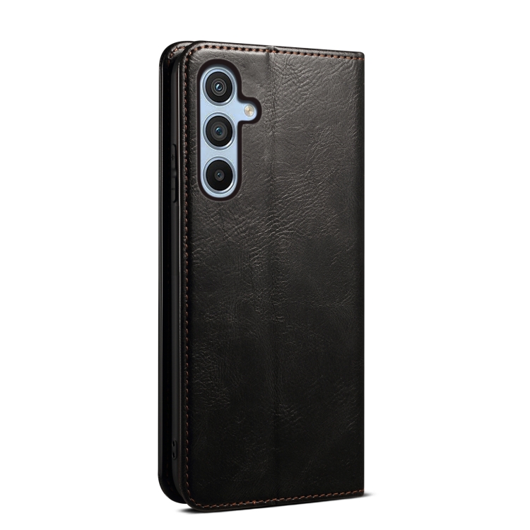 For Samsung Galaxy S25 5G Oil Wax Crazy Horse Texture Leather Phone Case(Black) For Samsung Galaxy S25 5G Oil Wax Crazy Horse Texture Leather Phone Case(Black)