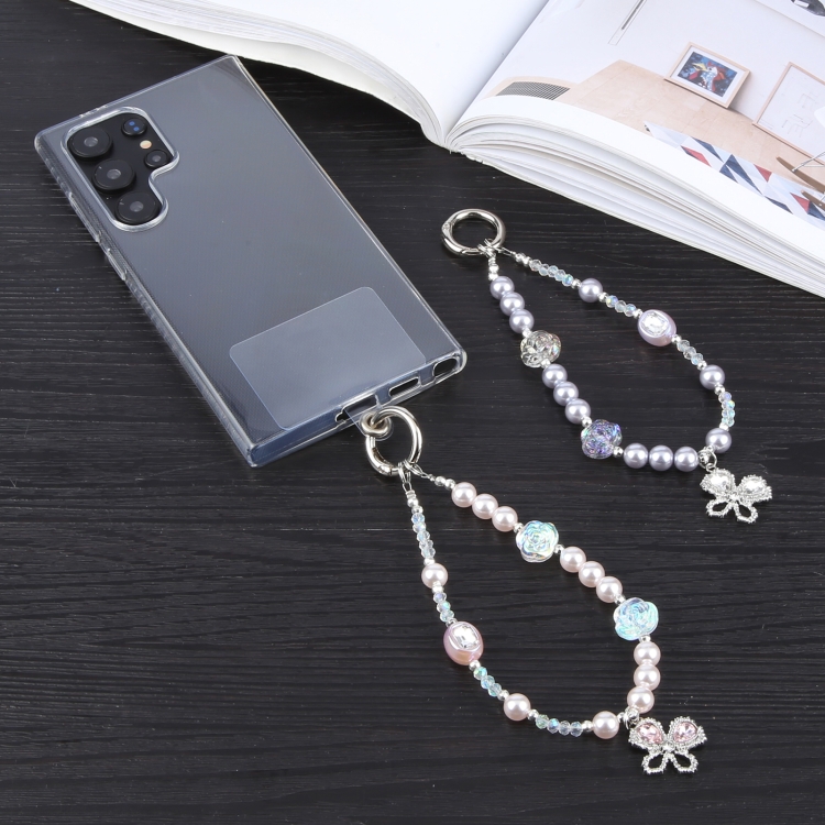 Mobile Phone Anti-lost Crystal Butterfly Beads Short Lanyard(Pink)