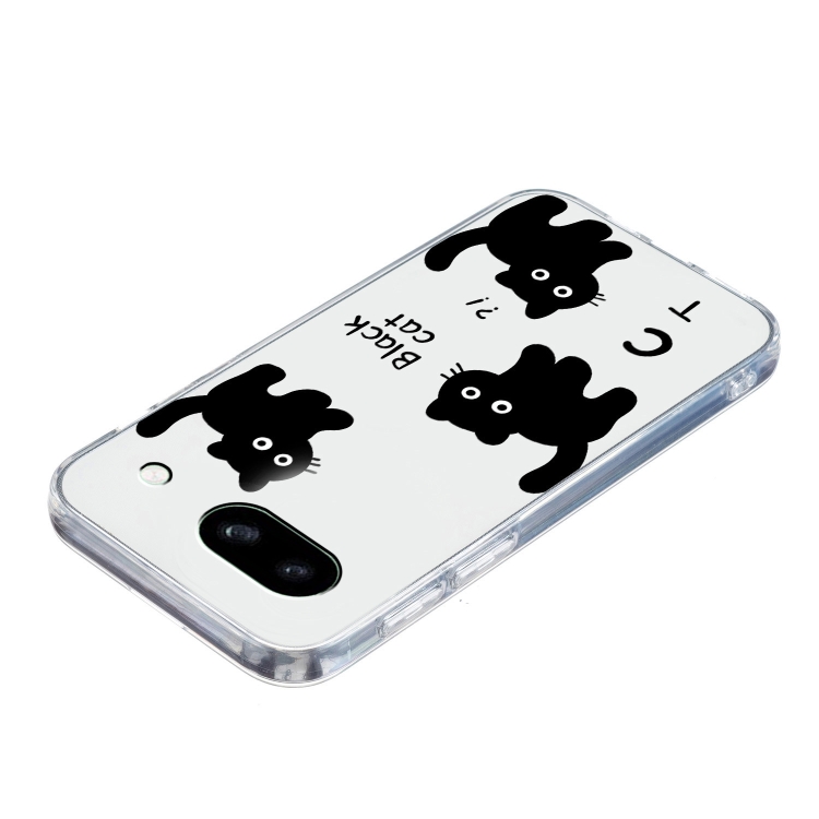 Google Pixel 8a用 カラー描画パターン透明TPU電話ケース（黒猫）