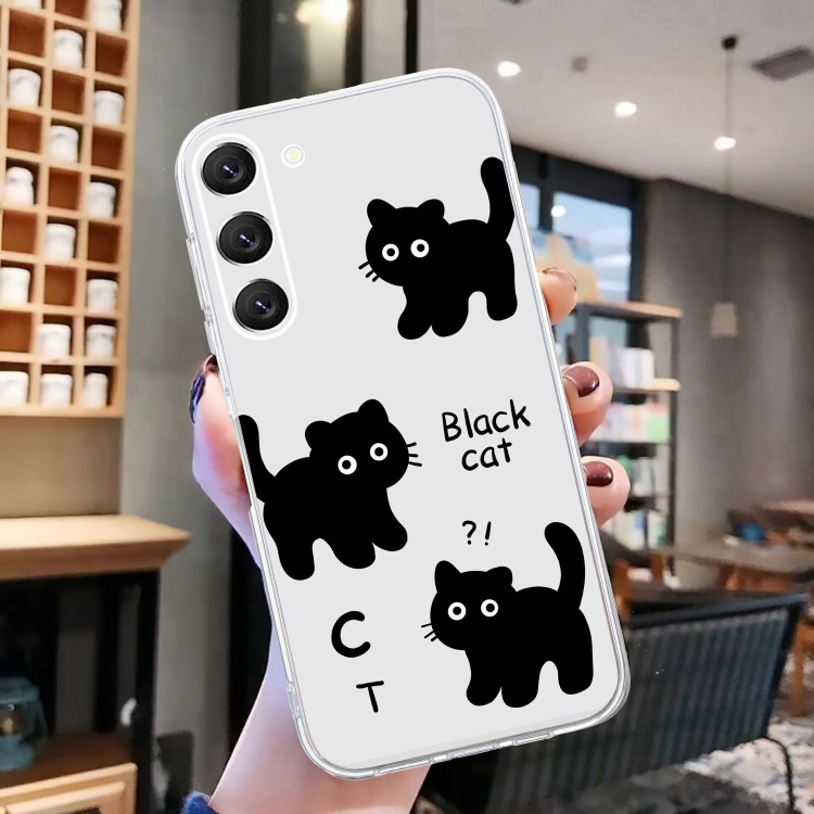 For Samsung Galaxy S23+ 5G Colored Drawing Pattern Transparent TPU Phone Case(Black Cat) For Samsung Galaxy S23+ 5G Colored Drawing Pattern Transparent TPU Phone Case(Black Cat)
