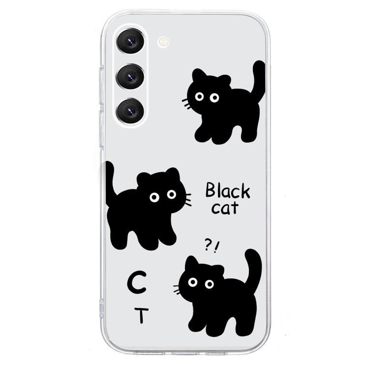 For Samsung Galaxy S23+ 5G Colored Drawing Pattern Transparent TPU Phone Case(Black Cat) For Samsung Galaxy S23+ 5G Colored Drawing Pattern Transparent TPU Phone Case(Black Cat)