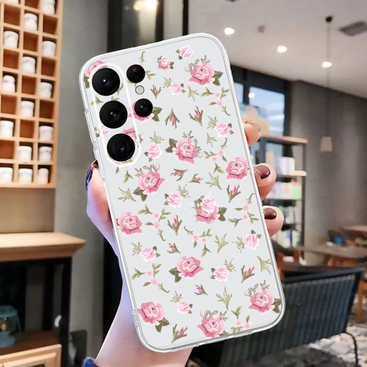 For Samsung Galaxy S24 Ultra 5G Colored Drawing Pattern Transparent TPU Phone Case(Pink Floral) For Samsung Galaxy S24 Ultra 5G Colored Drawing Pattern Transparent TPU Phone Case(Pink Floral)