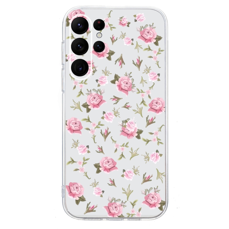 For Samsung Galaxy S24 Ultra 5G Colored Drawing Pattern Transparent TPU Phone Case(Pink Floral) For Samsung Galaxy S24 Ultra 5G Colored Drawing Pattern Transparent TPU Phone Case(Pink Floral)