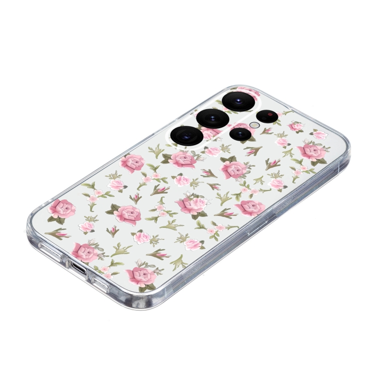 For Samsung Galaxy S24 Ultra 5G Colored Drawing Pattern Transparent TPU Phone Case(Pink Floral) For Samsung Galaxy S24 Ultra 5G Colored Drawing Pattern Transparent TPU Phone Case(Pink Floral)