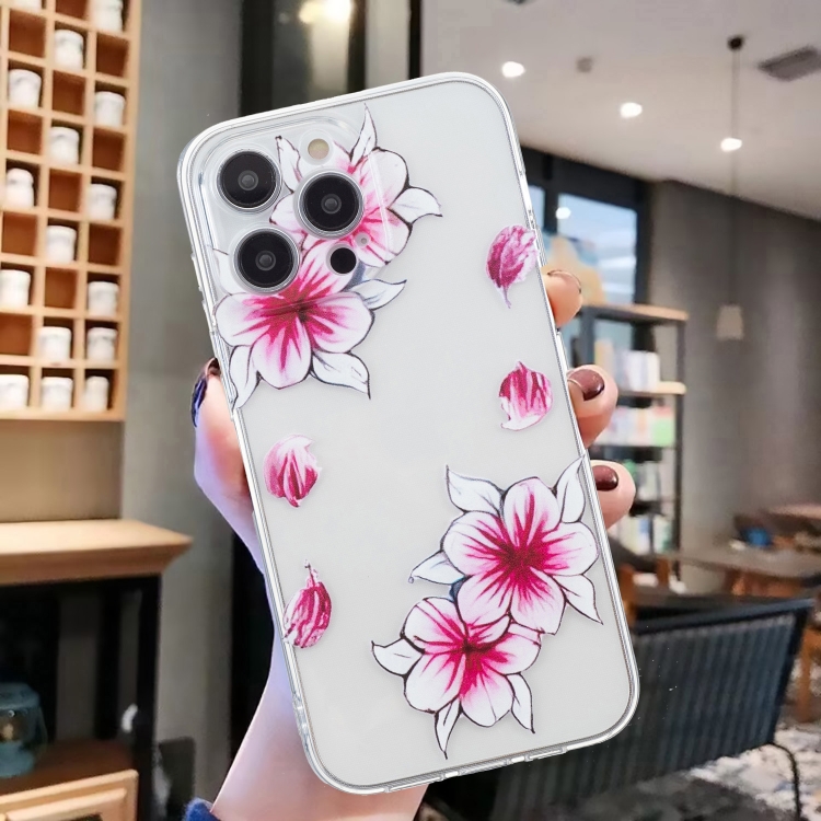 For iPhone 16 Pro Max Colored Drawing Pattern Transparent TPU Phone Case(Sakura) For iPhone 16 Pro Max Colored Drawing Pattern Transparent TPU Phone Case(Sakura)