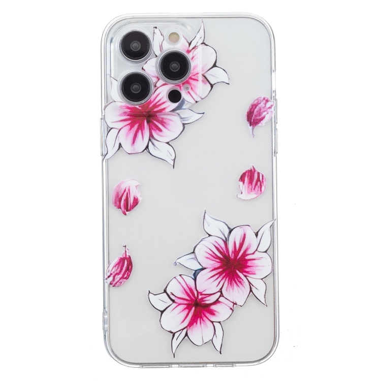 For iPhone 16 Pro Max Colored Drawing Pattern Transparent TPU Phone Case(Sakura) For iPhone 16 Pro Max Colored Drawing Pattern Transparent TPU Phone Case(Sakura)