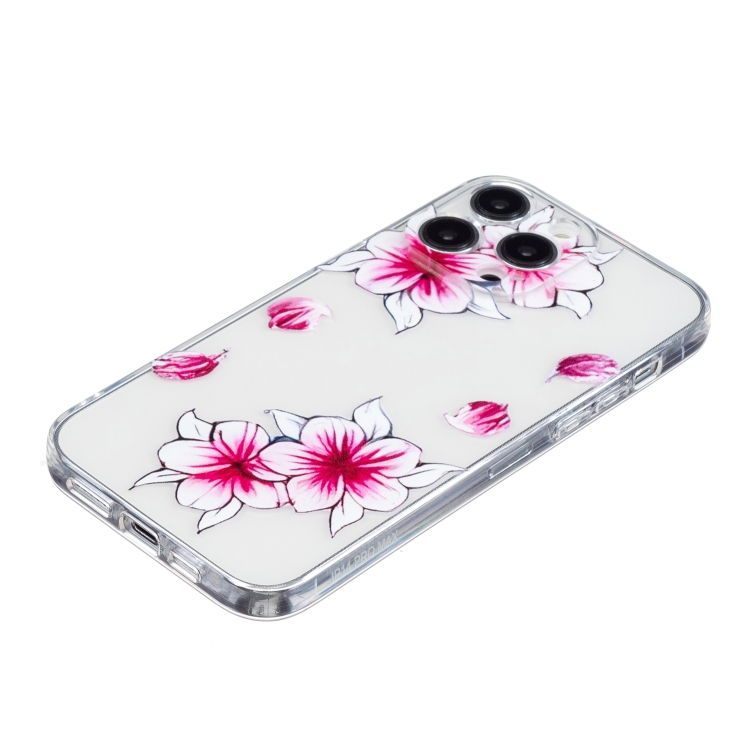 For iPhone 16 Pro Max Colored Drawing Pattern Transparent TPU Phone Case(Sakura) For iPhone 16 Pro Max Colored Drawing Pattern Transparent TPU Phone Case(Sakura)