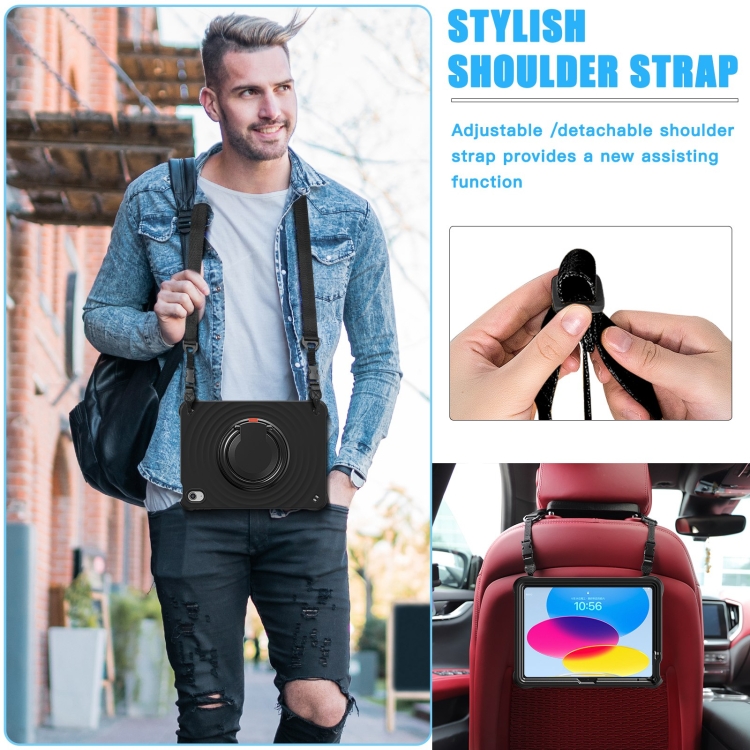 For iPad 10th Gen 10.9 2022 Rotation Handle Holder Silicone Hybrid PC Tablet Case(Black) For iPad 10th Gen 10.9 2022 Rotation Handle Holder Silicone Hybrid PC Tablet Case(Black)