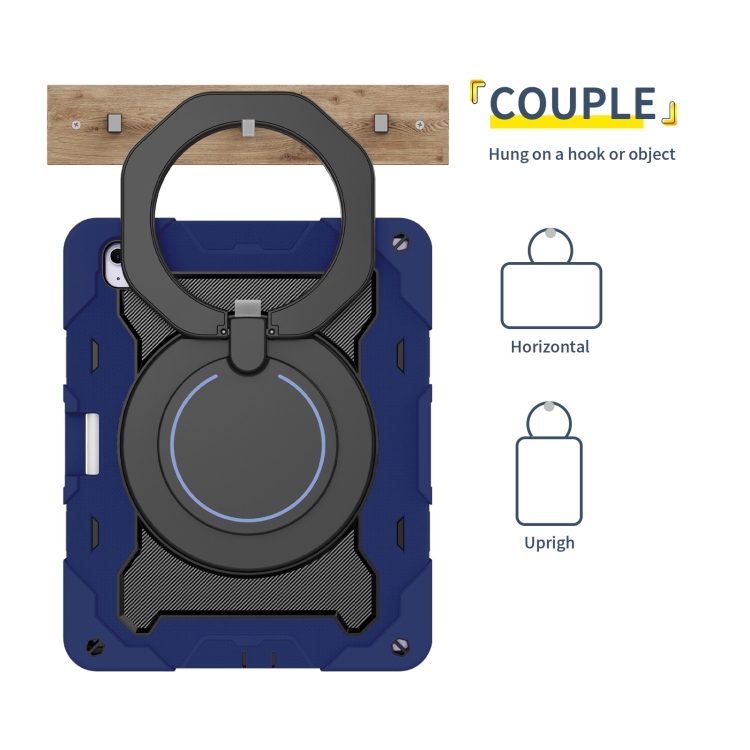 For iPad Air 13 2024 Armor Portable Rotating Ring Holder Silicone Tablet Case with Pen Slot(Navy Blue) For iPad Air 13 2024 Armor Portable Rotating Ring Holder Silicone Tablet Case with Pen Slot(Navy Blue)