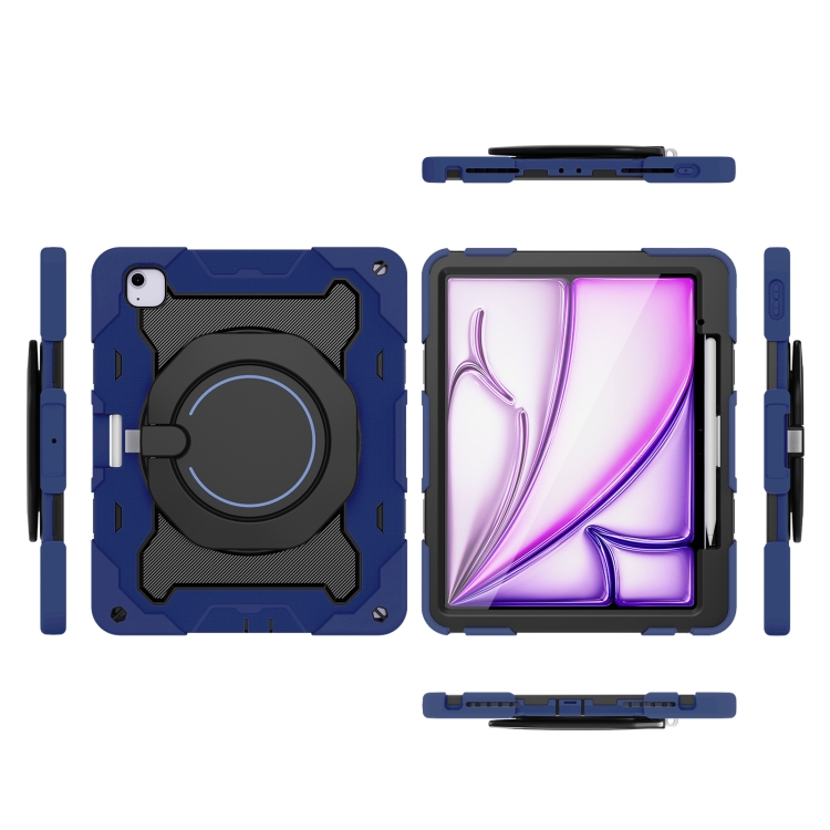 For iPad Air 13 2024 Armor Portable Rotating Ring Holder Silicone Tablet Case with Pen Slot(Navy Blue) For iPad Air 13 2024 Armor Portable Rotating Ring Holder Silicone Tablet Case with Pen Slot(Navy Blue)