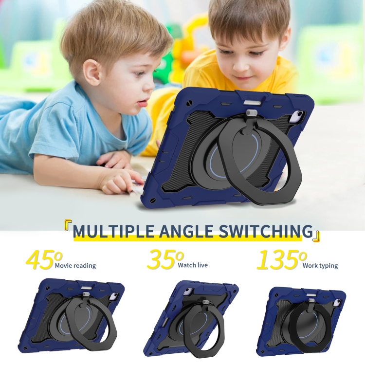 For iPad Air 13 2024 Armor Portable Rotating Ring Holder Silicone Tablet Case with Pen Slot(Navy Blue) For iPad Air 13 2024 Armor Portable Rotating Ring Holder Silicone Tablet Case with Pen Slot(Navy Blue)
