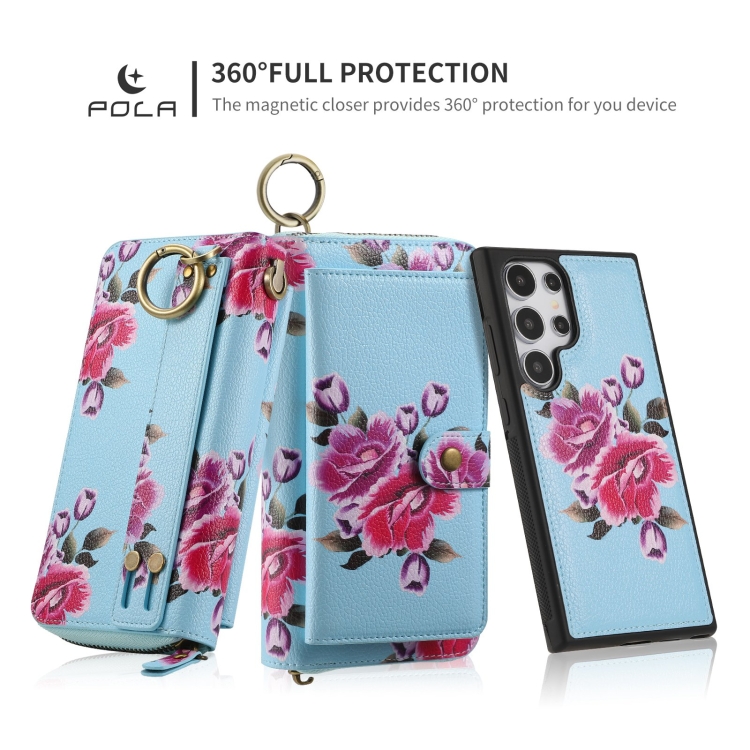 For Samsung Galaxy S24 5G POLA Flower Multi-functional Zipper Wallet Leather Phone Case(Sky Blue) For Samsung Galaxy S24 5G POLA Flower Multi-functional Zipper Wallet Leather Phone Case(Sky Blue)