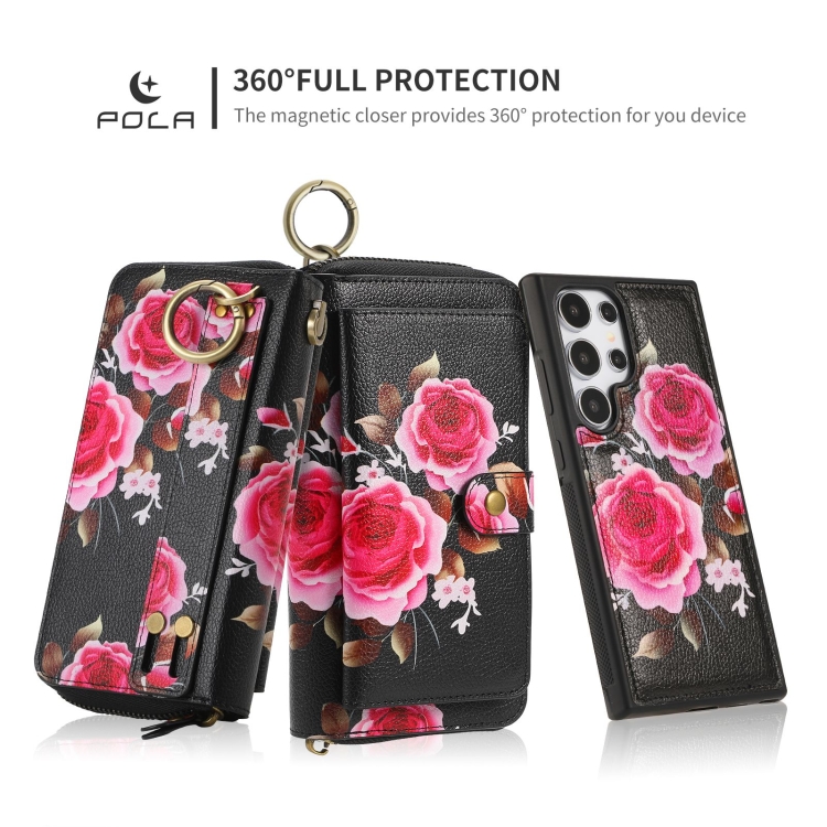 For Samsung Galaxy S24 Ultra 5G POLA Flower Multi-functional Zipper Wallet Leather Phone Case(Black) For Samsung Galaxy S24 Ultra 5G POLA Flower Multi-functional Zipper Wallet Leather Phone Case(Black)