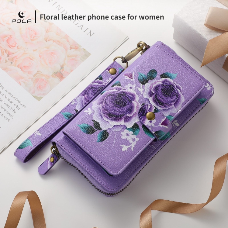 For Samsung Galaxy S23 5G POLA Flower Multi-functional Zipper Wallet Leather Phone Case(Purple) For Samsung Galaxy S23 5G POLA Flower Multi-functional Zipper Wallet Leather Phone Case(Purple)