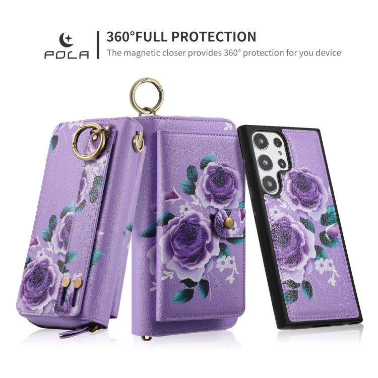 For Samsung Galaxy S23 5G POLA Flower Multi-functional Zipper Wallet Leather Phone Case(Purple) For Samsung Galaxy S23 5G POLA Flower Multi-functional Zipper Wallet Leather Phone Case(Purple)