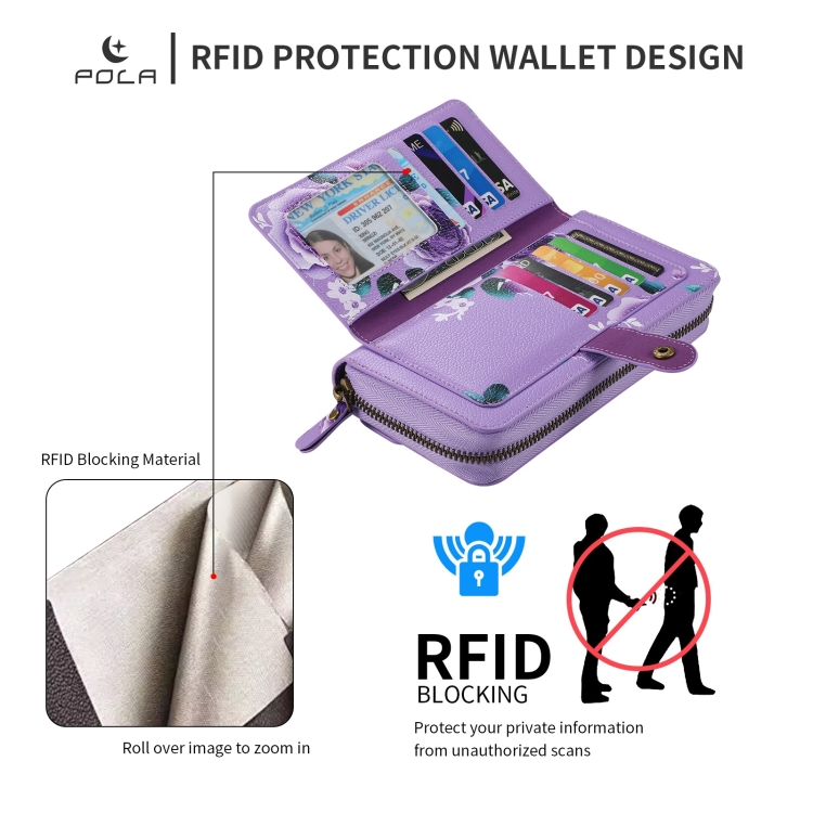For Samsung Galaxy S23 5G POLA Flower Multi-functional Zipper Wallet Leather Phone Case(Purple) For Samsung Galaxy S23 5G POLA Flower Multi-functional Zipper Wallet Leather Phone Case(Purple)