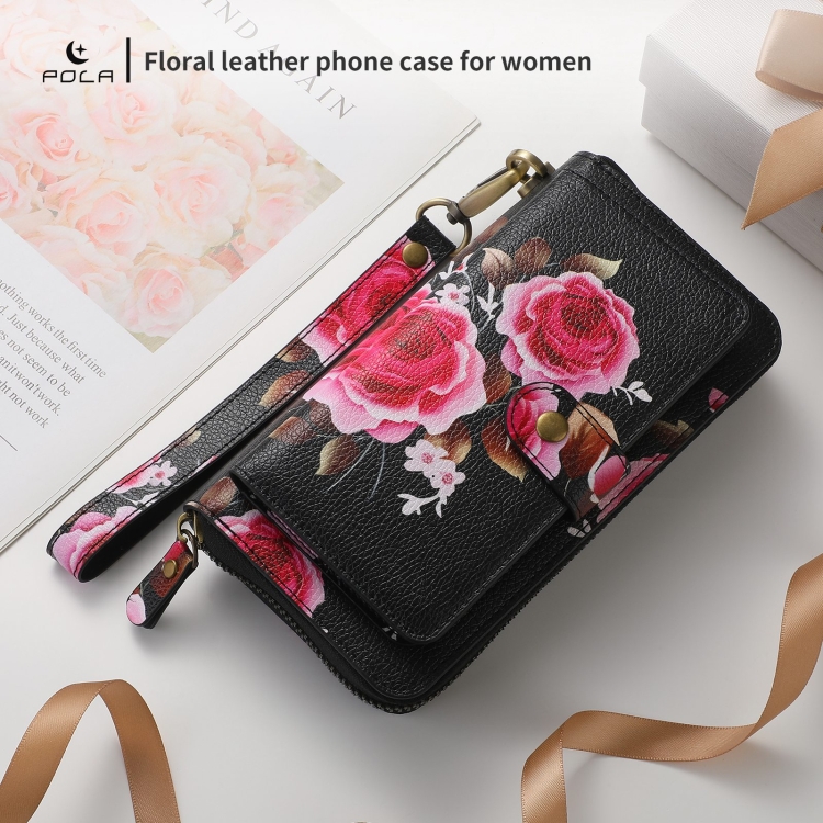 For Samsung Galaxy S23+ 5G POLA Flower Multi-functional Zipper Wallet Leather Phone Case(Black) For Samsung Galaxy S23+ 5G POLA Flower Multi-functional Zipper Wallet Leather Phone Case(Black)