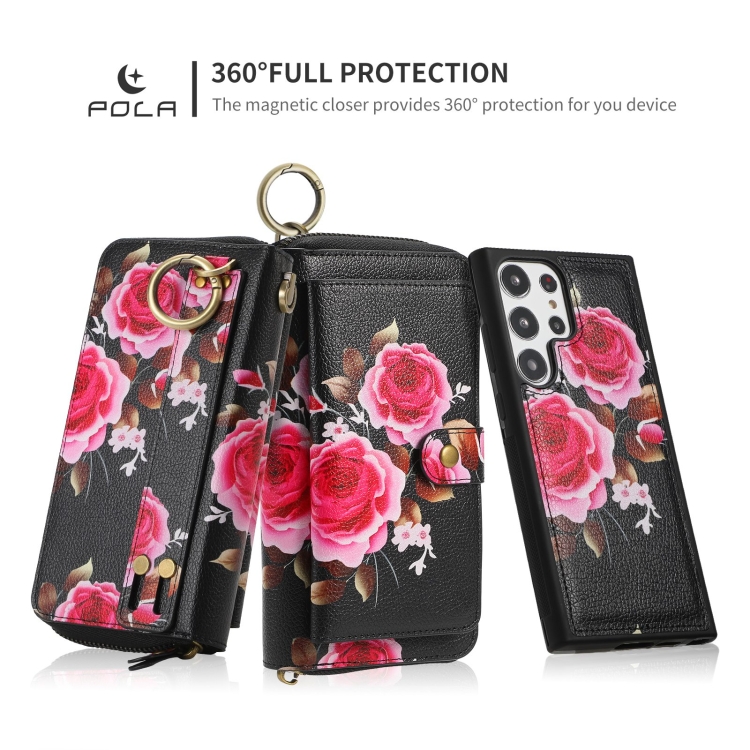 For Samsung Galaxy S23+ 5G POLA Flower Multi-functional Zipper Wallet Leather Phone Case(Black) For Samsung Galaxy S23+ 5G POLA Flower Multi-functional Zipper Wallet Leather Phone Case(Black)