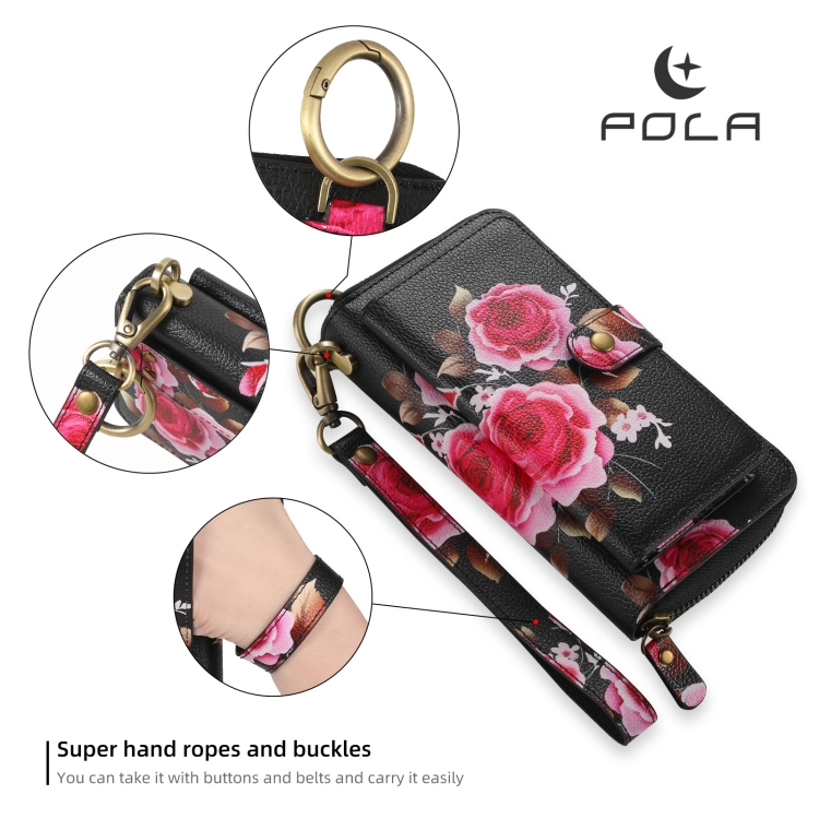 For Samsung Galaxy S23+ 5G POLA Flower Multi-functional Zipper Wallet Leather Phone Case(Black) For Samsung Galaxy S23+ 5G POLA Flower Multi-functional Zipper Wallet Leather Phone Case(Black)