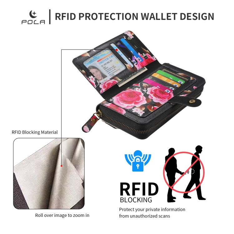 For Samsung Galaxy S23+ 5G POLA Flower Multi-functional Zipper Wallet Leather Phone Case(Black) For Samsung Galaxy S23+ 5G POLA Flower Multi-functional Zipper Wallet Leather Phone Case(Black)