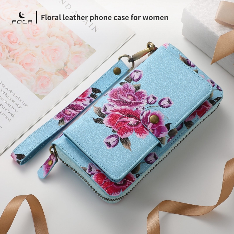 For Samsung Galaxy S23 Ultra 5G POLA Flower Multi-functional Zipper Wallet Leather Phone Case(Sky Blue) For Samsung Galaxy S23 Ultra 5G POLA Flower Multi-functional Zipper Wallet Leather Phone Case(Sky Blue)