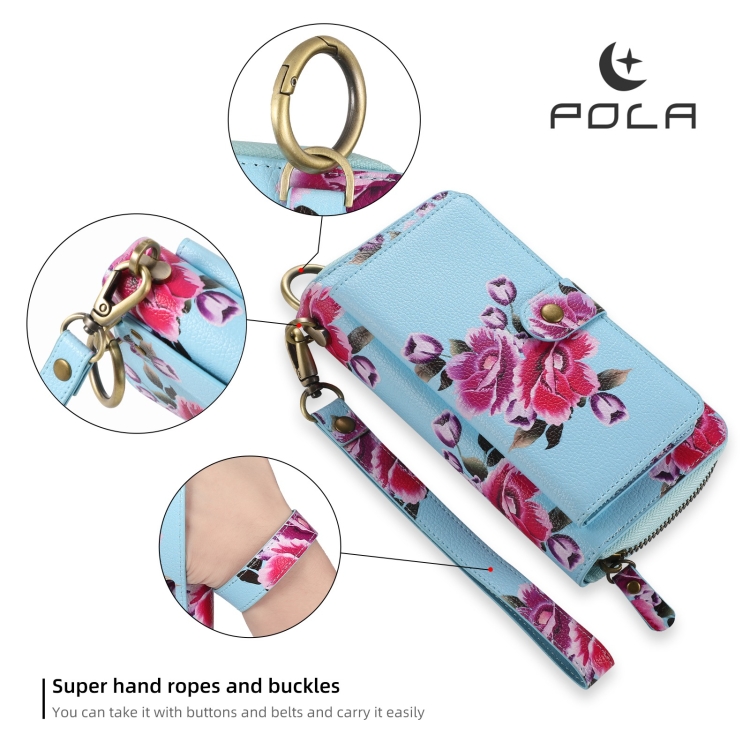 For Samsung Galaxy S23 Ultra 5G POLA Flower Multi-functional Zipper Wallet Leather Phone Case(Sky Blue) For Samsung Galaxy S23 Ultra 5G POLA Flower Multi-functional Zipper Wallet Leather Phone Case(Sky Blue)