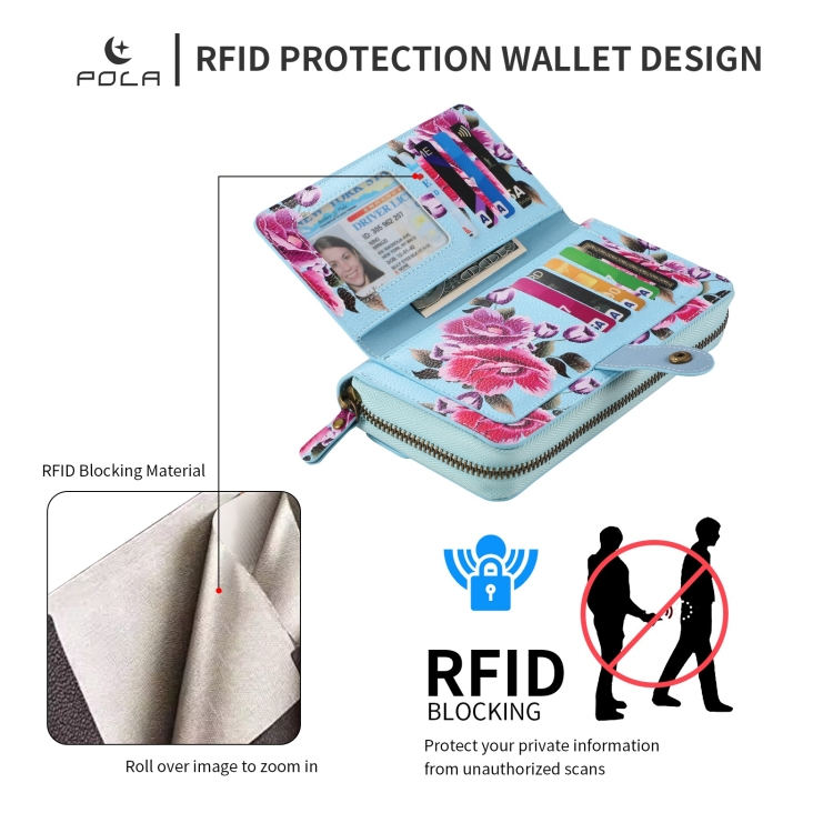 For Samsung Galaxy S23 Ultra 5G POLA Flower Multi-functional Zipper Wallet Leather Phone Case(Sky Blue) For Samsung Galaxy S23 Ultra 5G POLA Flower Multi-functional Zipper Wallet Leather Phone Case(Sky Blue)