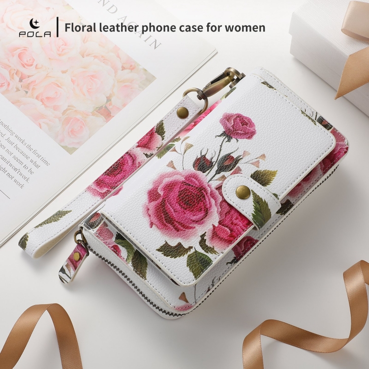 For Samsung Galaxy S22 5G POLA Flower Multi-functional Zipper Wallet Leather Phone Case(Beige) For Samsung Galaxy S22 5G POLA Flower Multi-functional Zipper Wallet Leather Phone Case(Beige)