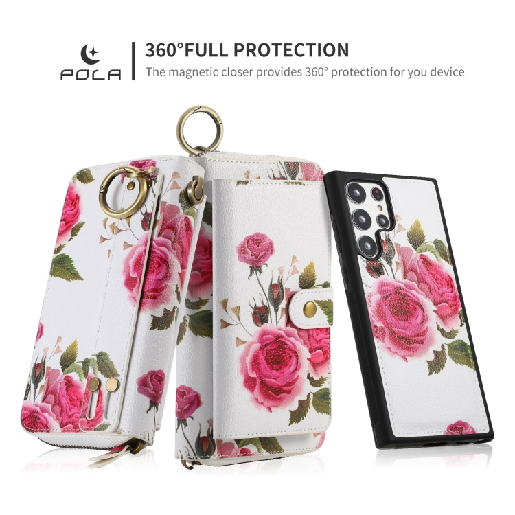 For Samsung Galaxy S22 5G POLA Flower Multi-functional Zipper Wallet Leather Phone Case(Beige) For Samsung Galaxy S22 5G POLA Flower Multi-functional Zipper Wallet Leather Phone Case(Beige)