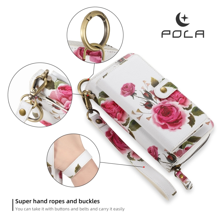 For Samsung Galaxy S22 5G POLA Flower Multi-functional Zipper Wallet Leather Phone Case(Beige) For Samsung Galaxy S22 5G POLA Flower Multi-functional Zipper Wallet Leather Phone Case(Beige)