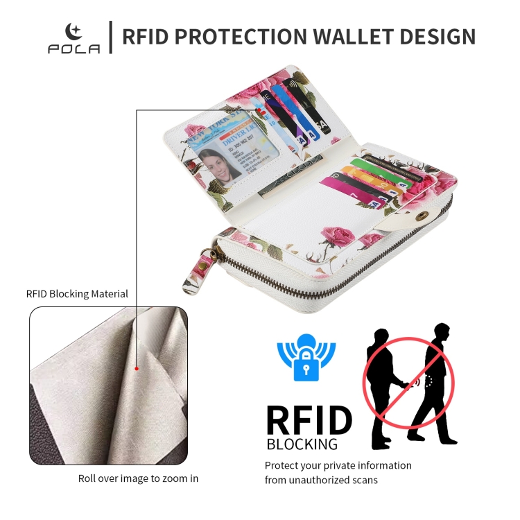 For Samsung Galaxy S22 5G POLA Flower Multi-functional Zipper Wallet Leather Phone Case(Beige) For Samsung Galaxy S22 5G POLA Flower Multi-functional Zipper Wallet Leather Phone Case(Beige)