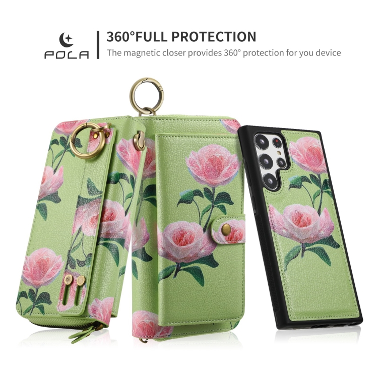 For Samsung Galaxy S22+ 5G POLA Flower Multi-functional Zipper Wallet Leather Phone Case(Green) For Samsung Galaxy S22+ 5G POLA Flower Multi-functional Zipper Wallet Leather Phone Case(Green)