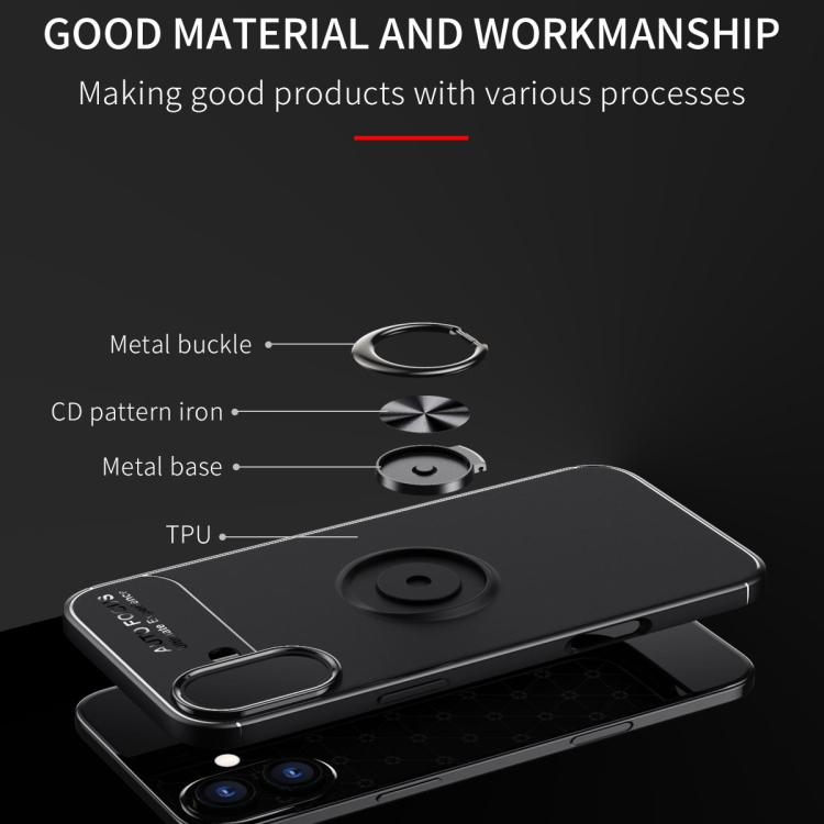 For iPhone 16 Metal Ring Holder TPU Phone Case(Black) For iPhone 16 Metal Ring Holder TPU Phone Case(Black)