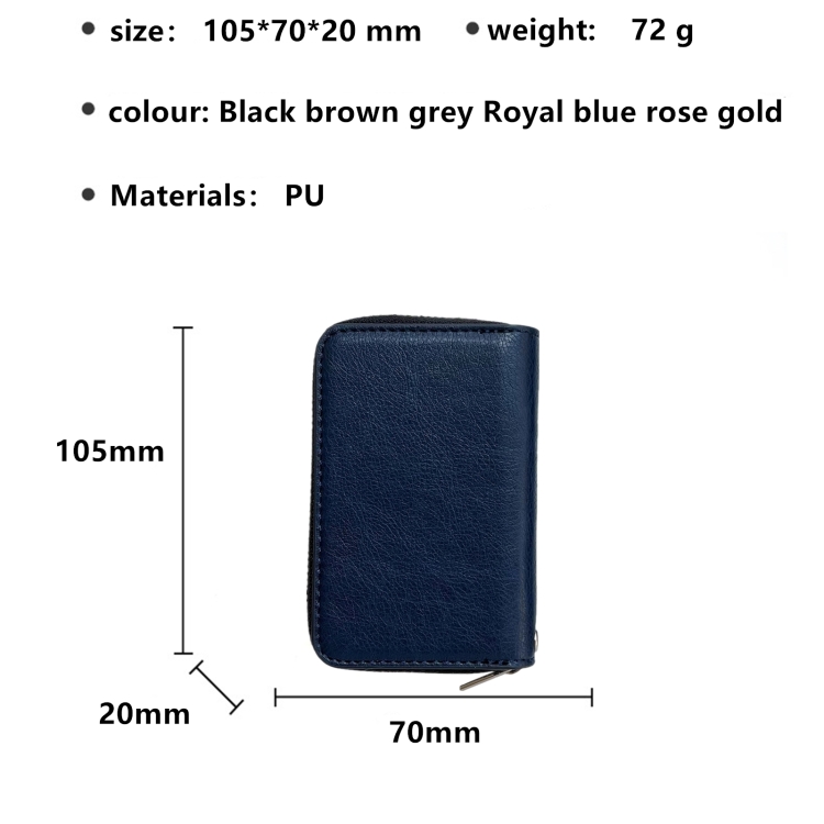 Solid Color 11-cards Zipper Card Bag(Blue)