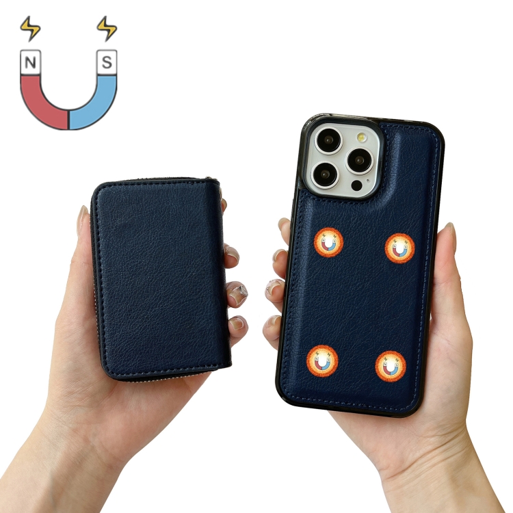 Solid Color 11-cards Zipper Card Bag(Blue)