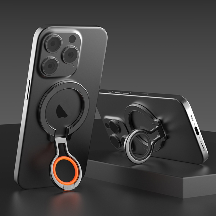 360 Rotations MagSafe Magnetic Finger Ring with Phone Holder(Black + Orange) 360 Rotations MagSafe Magnetic Finger Ring with Phone Holder(Black + Orange)