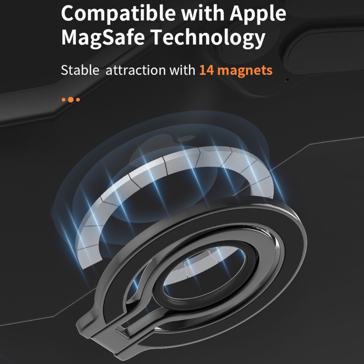 360 Rotations MagSafe Magnetic Finger Ring with Phone Holder(Black + Orange) 360 Rotations MagSafe Magnetic Finger Ring with Phone Holder(Black + Orange)