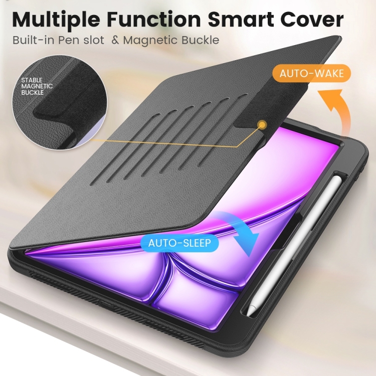 For iPad Air 11 2024 Smart B Magnetic Holder Leather Tablet Case(Black) For iPad Air 11 2024 Smart B Magnetic Holder Leather Tablet Case(Black)