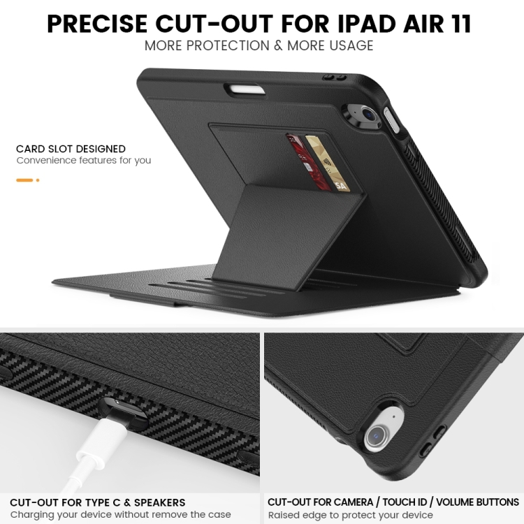 For iPad Air 11 2024 Smart B Magnetic Holder Leather Tablet Case(Black) For iPad Air 11 2024 Smart B Magnetic Holder Leather Tablet Case(Black)