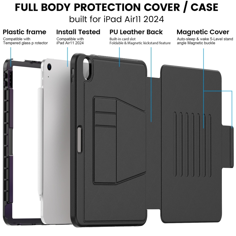 For iPad Air 11 2024 Smart B Magnetic Holder Leather Tablet Case(Black) For iPad Air 11 2024 Smart B Magnetic Holder Leather Tablet Case(Black)