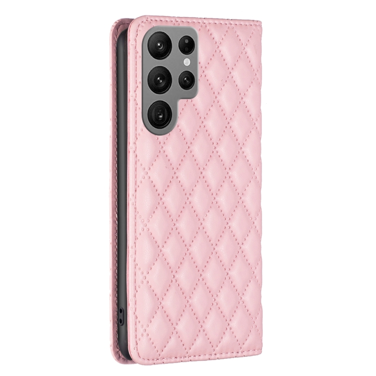 For Samsung Galaxy S25 Ultra 5G Diamond Lattice Magnetic Leather Flip Phone Case(Pink) For Samsung Galaxy S25 Ultra 5G Diamond Lattice Magnetic Leather Flip Phone Case(Pink)