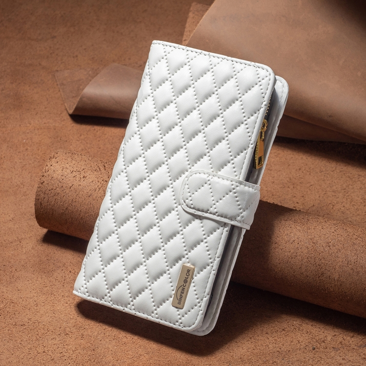 For Samsung Galaxy S24 FE 5G Diamond Lattice Zipper Wallet Leather Flip Phone Case(White) For Samsung Galaxy S24 FE 5G Diamond Lattice Zipper Wallet Leather Flip Phone Case(White)