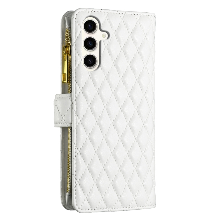 For Samsung Galaxy S24 FE 5G Diamond Lattice Zipper Wallet Leather Flip Phone Case(White) For Samsung Galaxy S24 FE 5G Diamond Lattice Zipper Wallet Leather Flip Phone Case(White)
