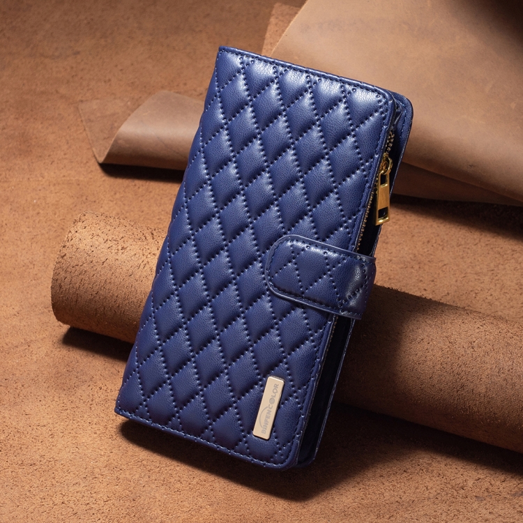 For Samsung Galaxy S25 5G Diamond Lattice Zipper Wallet Leather Flip Phone Case(Blue) For Samsung Galaxy S25 5G Diamond Lattice Zipper Wallet Leather Flip Phone Case(Blue)