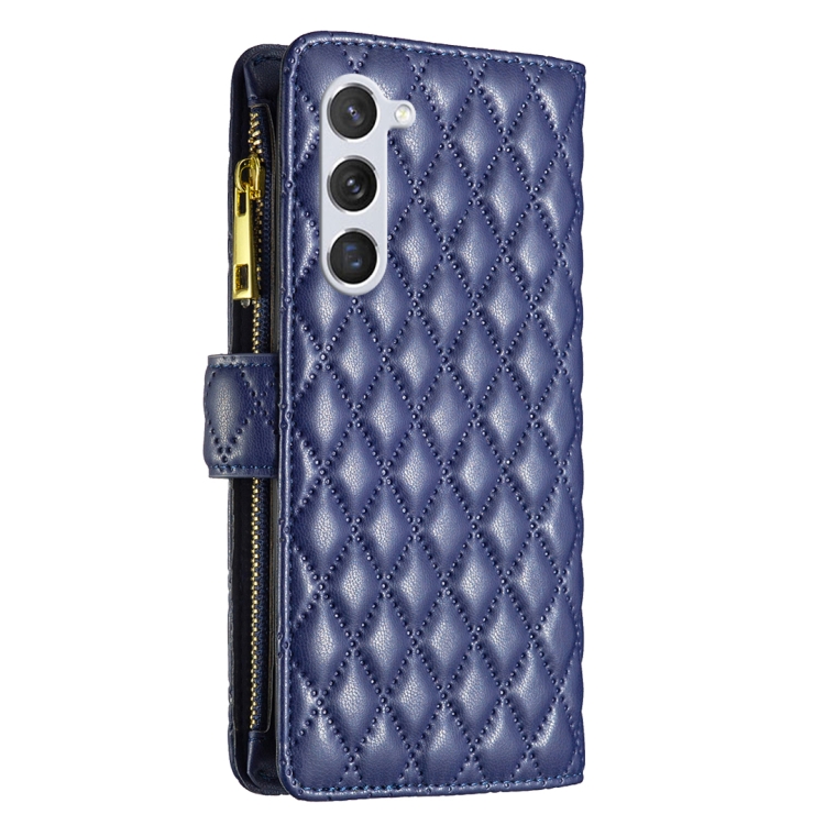 For Samsung Galaxy S25 5G Diamond Lattice Zipper Wallet Leather Flip Phone Case(Blue) For Samsung Galaxy S25 5G Diamond Lattice Zipper Wallet Leather Flip Phone Case(Blue)